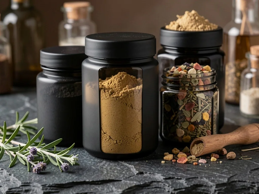 Apothecary jars with natural supplement ingredients