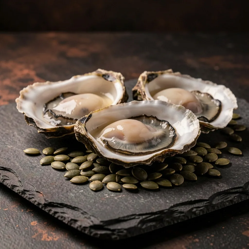 Zinc-rich foods on a dark plate